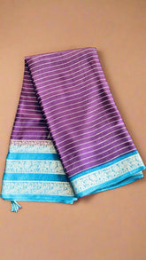 Violet and Blue Line Pattern Premium Georgette Saree